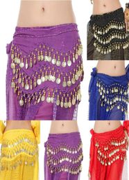 Ceintures SANWOOD Mode Femme Belly Dance Hip Ceinture 3 Row128 Pièces d'or Écharpe Chaîne de taille pour Women9027083