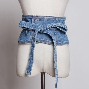 Ceintures SeeBeautiful mode printemps 2022 été bleu à lacets nœud longue large épissure irrégulière Denim ceinture femmes Y551