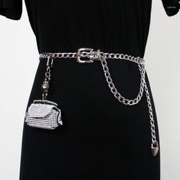 Ceintures Sexy Femme Jupe Chaîne En Métal Punk Gothique Rock Cristal Strass Mini Sac Pendentif Taille Corps Ceinture De Bondage Accessori