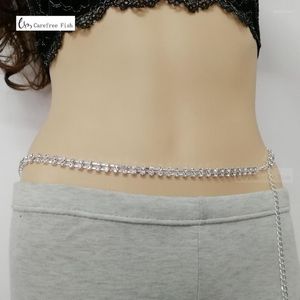 Cinturones Sexy Glittery Silver Rhinestone Crystal Body Chain Belly Cintura Lower Back para danza Verano JewelryBelts