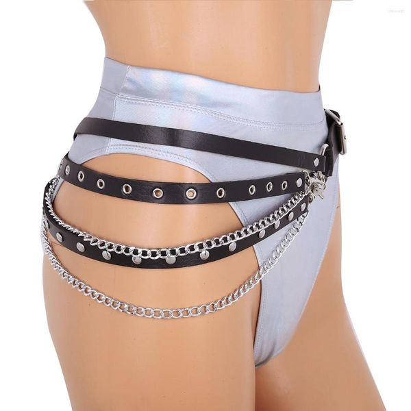 Ceintures Sexy harnais ceinture pour femmes Harajuku Faux cuir taille Punk gothique métal chaînes ceinture sangle mode contraintes ceinture