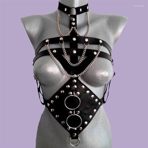 Riemen Sexy Lederen Harnas Borstband Jarretels Riem Volwassen Fetish Vrouwen Beha Body Bondage Top Nachtclub Kooi PunkBelts Emel22222y