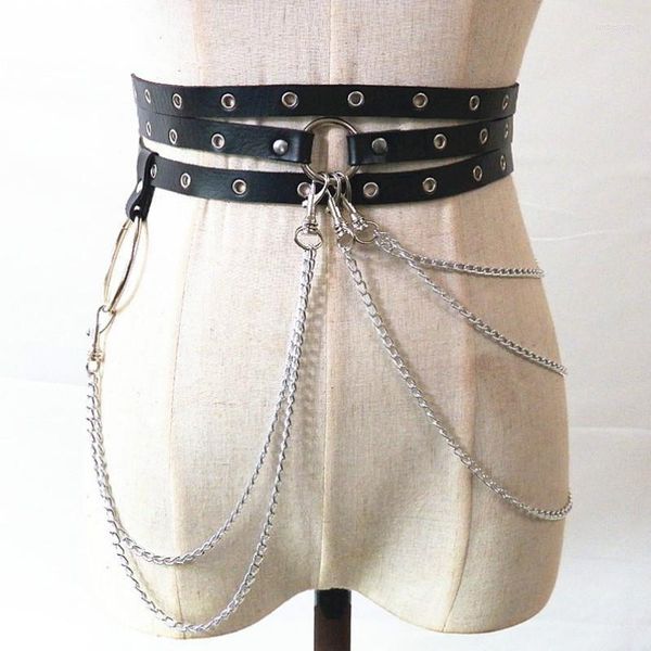 Cinturones Sexy Pub Mujer Falda de cuero Punk Gothic Rock Arnés Cintura Cadena de metal Cuerpo Bondage Cinturón hueco Accesorios para LadyBelts Forb22