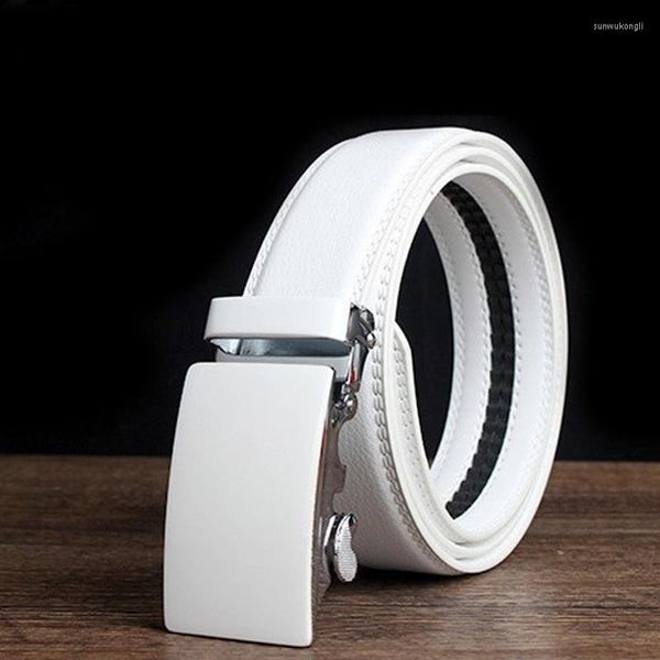 Ceintures Étagères Mode Hommes Unique Design Casual Minimaliste Ceinture En Cuir Blanc Automatique Hommes Grande Taille Hommes 160cm