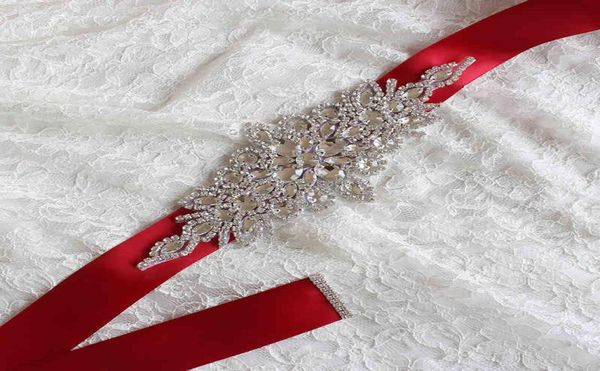 Cinturones Cinta roja brillante con diamantes de imitación Vestido de novia Accesorios para vestido de fiesta Decoraciones de boda 2308727