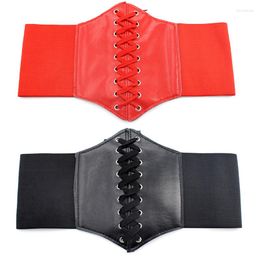 Ceintures SHUANGR Rétro Taille Large Slim Body Shaping Cummerbunds Cuir Patchwork Élastique Cordon Ceinture