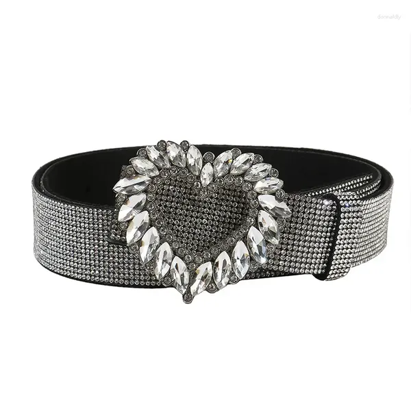 Cinturones Cinturón de plata en forma de corazón Lentejuelas Agua Diamante Mujer Punk Moda Vestido de lujo Decoración Pantalón