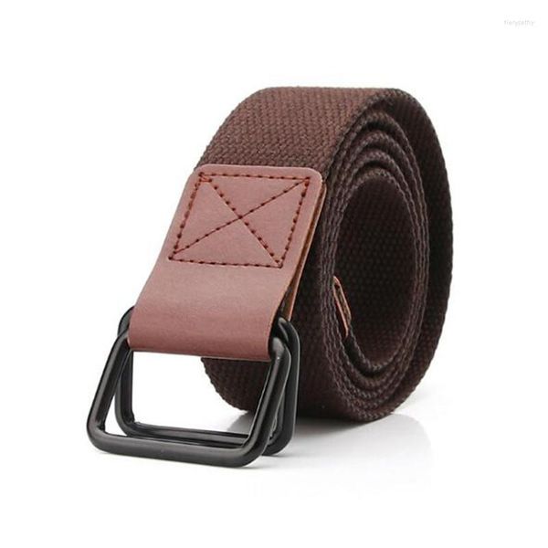 Cinturones Simple sólido lona cinturón cintura correas mujeres hombres 122,5 cm 3,8 cm banda en forma de doble anillo de Metal hebilla cintura mujer hombre