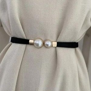 Ceintures couleur unie femmes mode élégante Double perles boucle élastique fines bretelles dame fille robe jupe décor ceintures pantalon