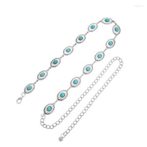 Riemen Spicy Girl Concho Chain Belt Fashion Retro Boheems Zilver Metaal Taille Ovaal Turquoise Decoratieve Jurk Dames