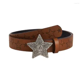 Belts Star Buckle taille riem verstelbaar gegraveerd faux leer voor vrouw jeans y1ua