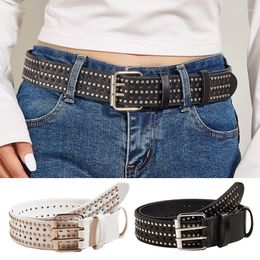 Cinturones Star Eye Rivet Belt Goth Style Double Pin Hebilla Hombre Mujer Moda Casual Puck Pu Cintura de cuero para Jeans Hip Hop