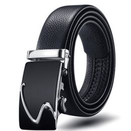 Cinturones Cabeza recta Hebilla automática para hombres Cinturón de pantalón de negocios de cuero de doble cara Ity