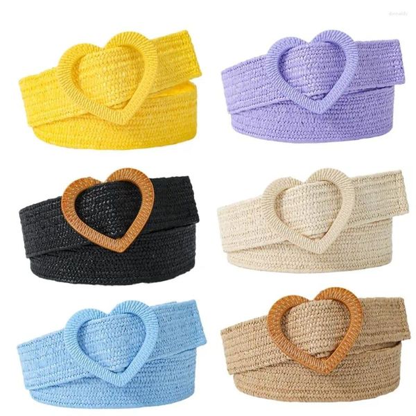 Ceintures paille de la ceinture tissée de la ceinture d'été amour coeur boucle boucle de bonbons