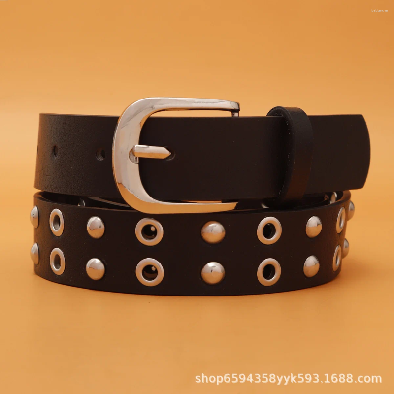 Cinture da strada stile hip-hop in lega con fibbia ad ago Cintura decorativa da donna Moda rivetto nero con occhiello