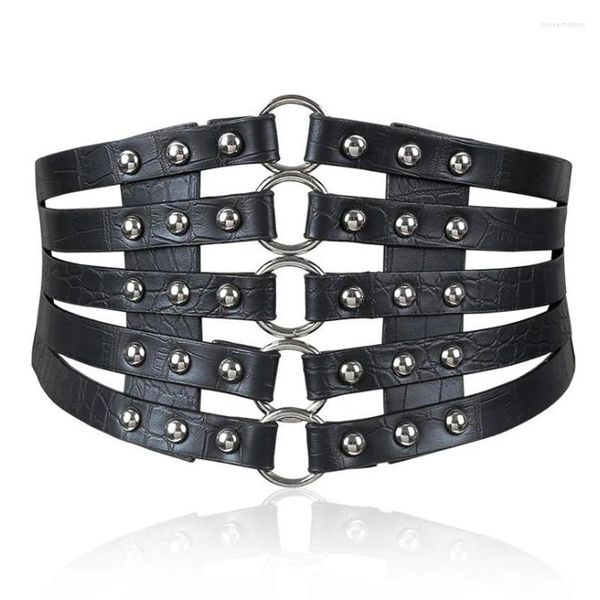 Ceintures ceinture extensible Vintage métal anneau ceinture argent dames femmes mode féminine Rivet large taille élastique 5 sangles PU