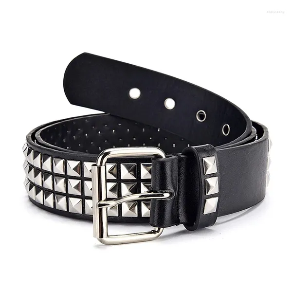 Ceintures cloutées ceinture hommes femmes punk pyramide boucle carrée chaîne en cuir collé rivet ceinture noire pour jeans