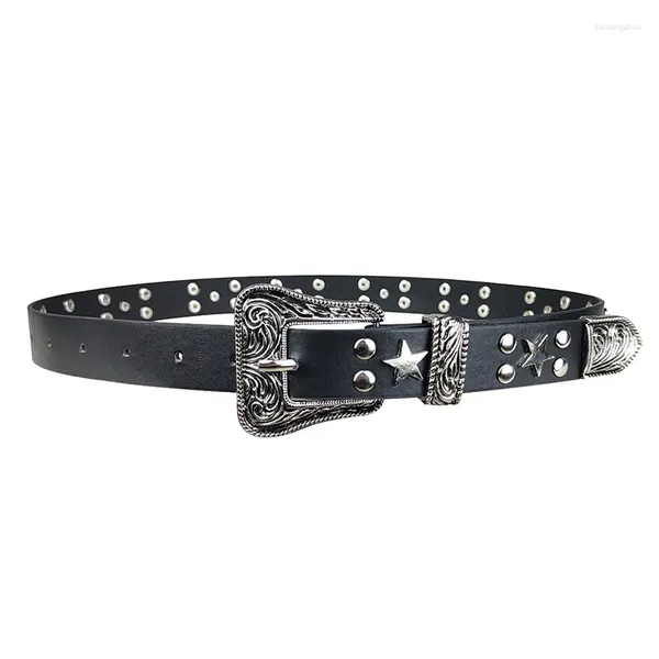 Ceintures Ceinture en cuir PU cloutée Ceintures punk vintage avec boucle carrée Décoration de mode cool Bracelet en métal de luxe pour jeans femmes