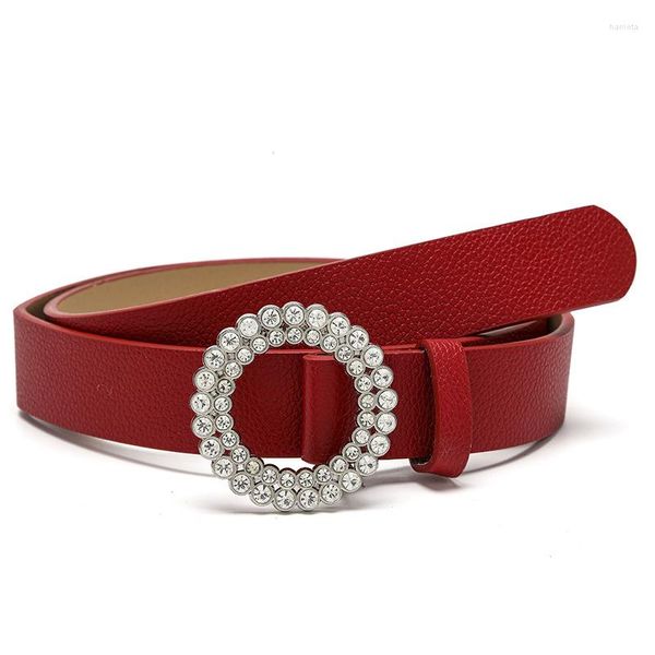 Cinturones Vestido de verano Casual para mujeres Cinturón rojo elástico Cuero de mujer PU Incrustación de diamantes 2022 Moda Ropa Cinturones