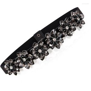 Ceintures été printemps mode femmes blanc noir strass perles fleur élastique robe taille ceinture dames cristal mince ceinture