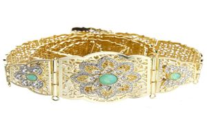 Riemen Sunspicems Gold Silver Color Marokko Caftan Belt voor vrouwen metalen ketting verstelbare lengte mint groene stenen Arabische mantel taille7363836