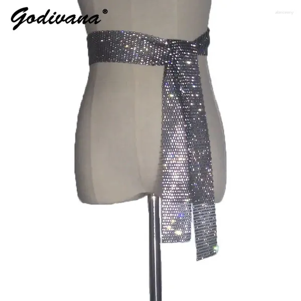 Ceintures Super Flash Strass Ceinture À Lacets Accessoire Pour Femme Pour Robes Nouées Large Ceinture Pleine Diamant Taille Chaîne Jupe De Danse