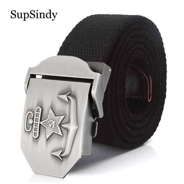 Cinturones SupSindy Hombres Mujeres Cinturón de lona 3D Marina soviética URSS CCCP Hebilla de metal Jeans Cinturón Soldados Ejército militar Cinturones tácticos Correa masculina Z0228