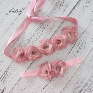 Cinturones Sweet Vintage Pink Sash Belt Matching Burn Fabric Flower Diadema Chica Mujer