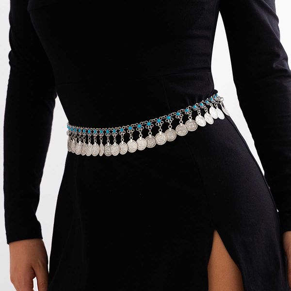 Ceintures Gland Corps Chaîne Style Ethnique Turquoise Chaîne Babes Taille Chaîne Vintage Bohème Pièces Femmes Ceinture Adulte Métal Mode 2022 G230207