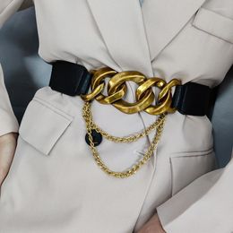 Gordels Tassel Vintage Gold Chain Belt vrouwelijke taille elastiek voor vrouwen hoge kwaliteit lange stretch cummerbunds brede korset taillebandbelts fred22
