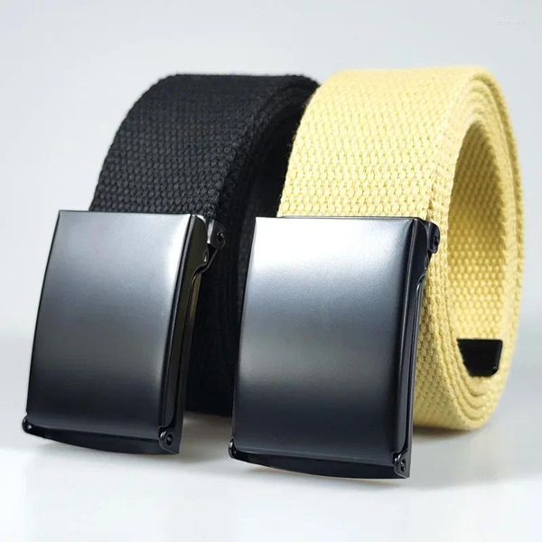 Cinturones Cinturón de lona gruesa Cinturón de metal para hombres y mujeres Hebilla de cierre abierta Trenzado casual Vaya con todo Confort resistente al desgaste