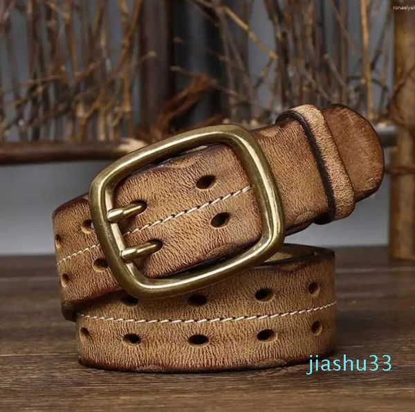 Ceintures épaisses rétro Cowboy sangle mâle peau de vache en cuir véritable ceinture hommes boucle en cuivre lourd pour jean ceinture