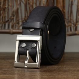 Riemen verdikte koplaag zuivere koehide roestvrijstalen retro riem mode heren lederen trend Italiaanse 125 cm riembelsten riemeltjesbelts