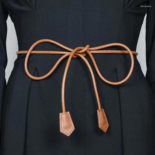 Cinturones de piel de oveja delgada cinturón de diseño de ropa para mujeres accesorios de ropa anudada girdle gótico retro de alta calidad correa de correa cordel