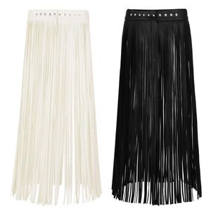 Riemen TiaoBug Mode Dames Kunstleer Hippie Boho Fringe Kwastje Rok Vrouwen Harnas Riem Harajuku Tailleband Punk Gothic Rave Riem 230829