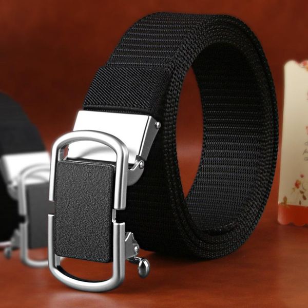 Cinturones TJ-TianJun Cinturón para Hombres Sin Dientes Automático Aleación De Zinc Hebilla Faja Nylon Lona Pretina Ocio Al Aire Libre Cinturón De Ajuste LibreCinturones