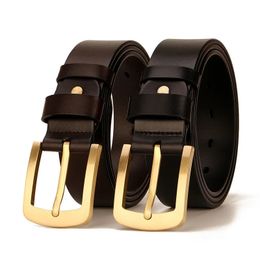 Ceintures Top qualité 100% solide peau de vache ceinture hommes rétro cuir de vachette laiton boucle ardillon ceintures hommes 105-130 cm cintos men belt cintura 231201