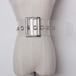 Ceintures Transparent couleur unie PVC matériel femmes Large ceinture mode grande broche en métal boucle accessoires décontractés