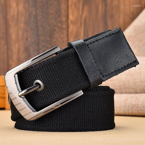 Cinturones Trend Tooling Canvas Cinturón de piel de vaca Versión coreana para hombres Casual All-match Jeans Trenzado Classic Square Pin Hebilla Diseño