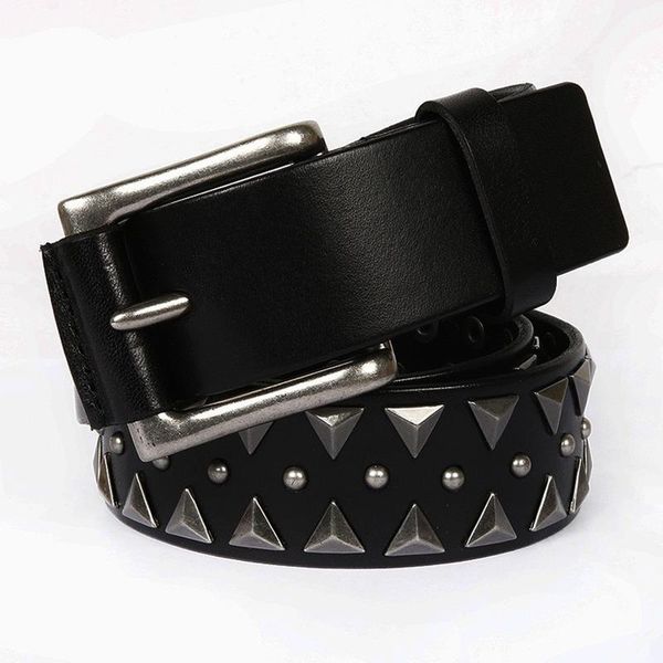 Cinturones triangular remacho negro de mezclilla negro de metal de cuero genuino punk forh