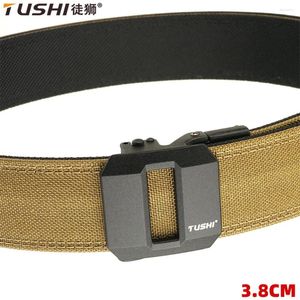 Cinturones TUSHI Cinturón de pistola táctica dura para hombres Hebilla automática de metal Grueso Nylon Policía Militar Casual IPSC Faja masculina