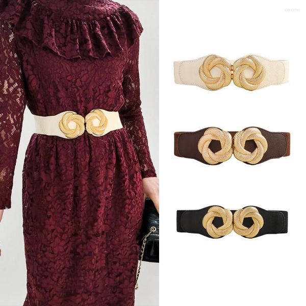 Ceintures Unique Boucle Stretch Ceinture Femmes Mode Mince Métal Rétro Femme Jeans Robe Ceinture Fleur Buttonhead