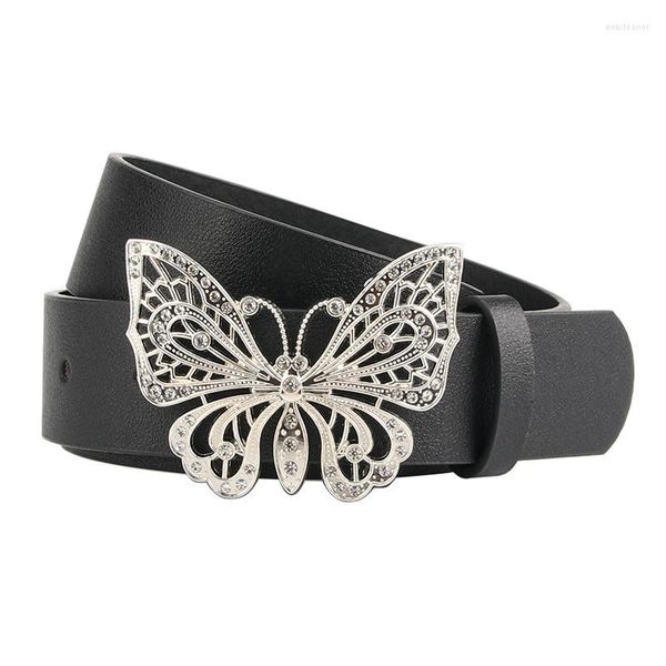 Cinturones Unique Butterfly Diamond Belt Mujer Moda Metal Hebilla Brillante Pu Jeans Mujer Vestido Cintura 2023