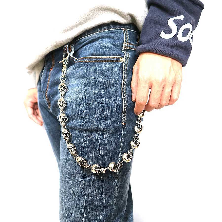 Cintos unissex 316L aço inoxidável prata punk gótico esqueleto jeans corrente Q240401