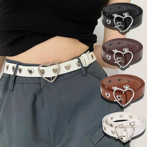 Ceintures unisexe mode ceinture en cuir punk avec trous de coeur d'amour réglables boucle de luxe designer pour robe jean cool garçon fille