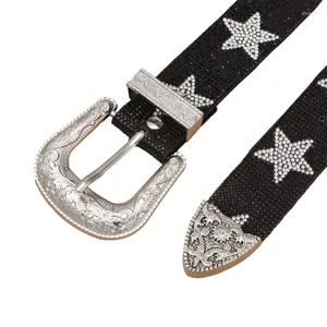Ceintures unisexes ceinture de taille en jean boucle gravée avec des strass de strass incruste étoiles dropship