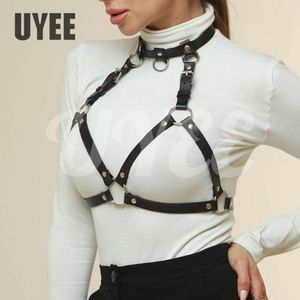 Riemen uyee mode riem voor vrouw punk kraag harnas korset pu lederen bondage kooi bh sexy ondergoed bretels goth fetisj kleding