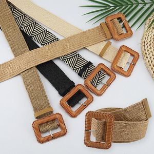 Riemen vintage Boheemse stro gevlochten brede riem voor vrouwen houten buckle dames jurk mode vrouwelijke riem accessoires gebelt smal2222