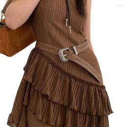 Ceintures Vintage marron femme PU ceinture de taille avec motif en relief relief boucle florale robes universelles manteau ceinture