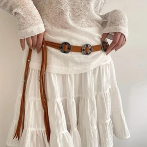 Riemen vintage munt gevlochten vleugel riem boho tassel tailleband western geknoopte geknipte jurk gordel voor vrouwen decoratie